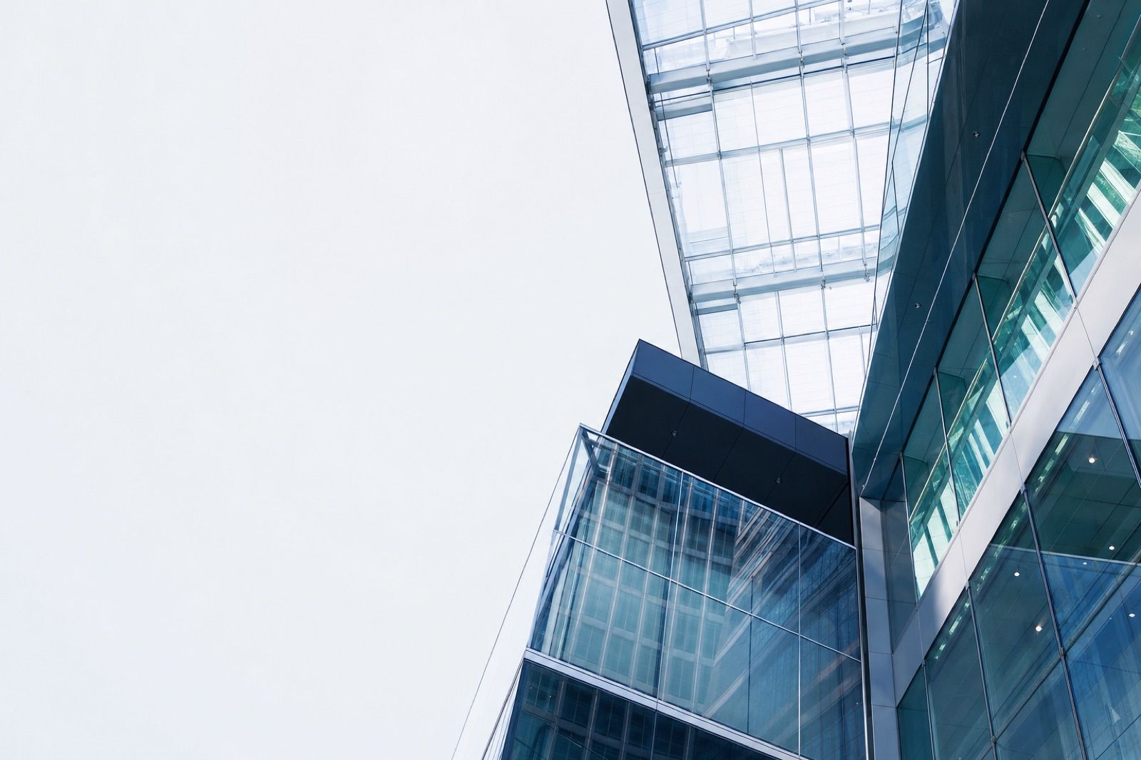 Glass and steel tower atrium looking up
